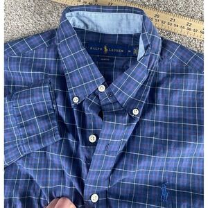 Polo Ralph Lauren Slim Fit Button Down Blue Plaid Gingham Shirt Mens M Cotton